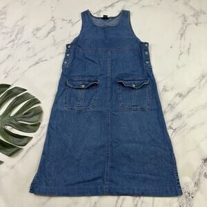 Blue J Womens Vintage 90s Denim Maxi Dress Size M Pockets Jumper Shift Cotton